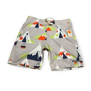 AMBSN Mens Board Shorts Gray TeePee Beach Surf Boardwalk *Choose your Size* BNWT